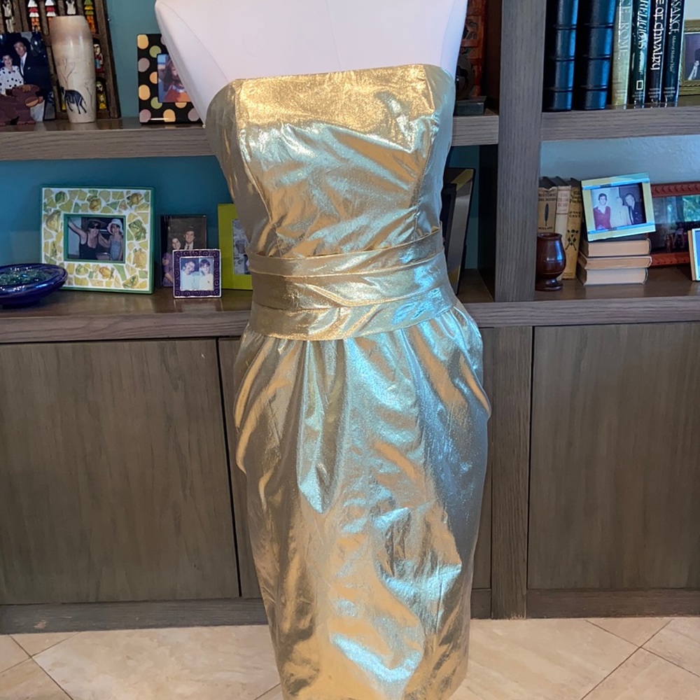 Elegant gold metallic cocktail dress